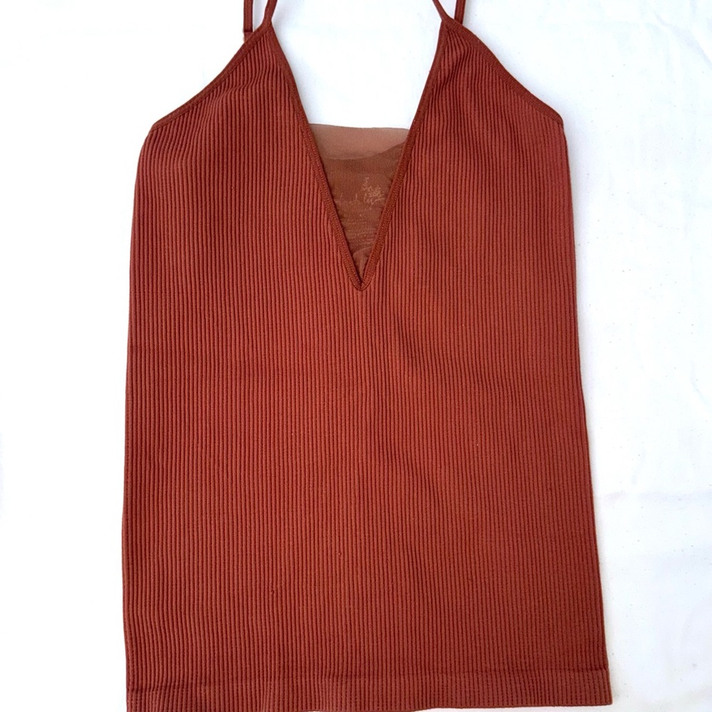 Free People Rust Ribbed Tank Top